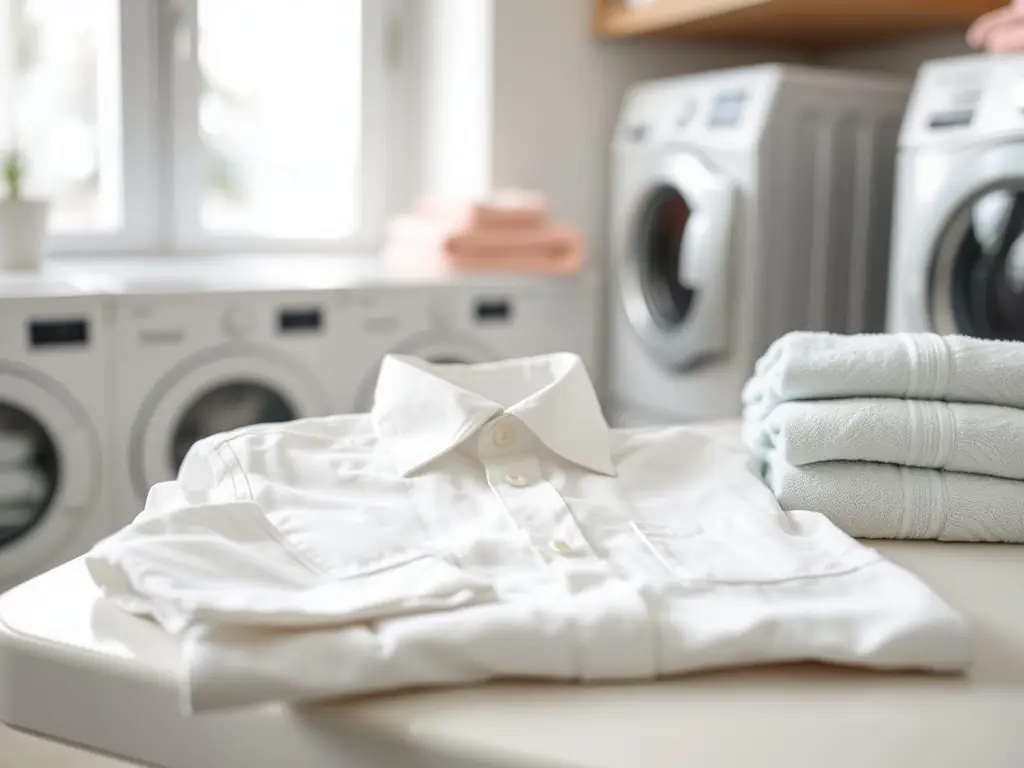 Freshly laundered and neatly stacked linen in a guest room, illustrating the linen change service offered by Premium Peak Cleaning Co.
