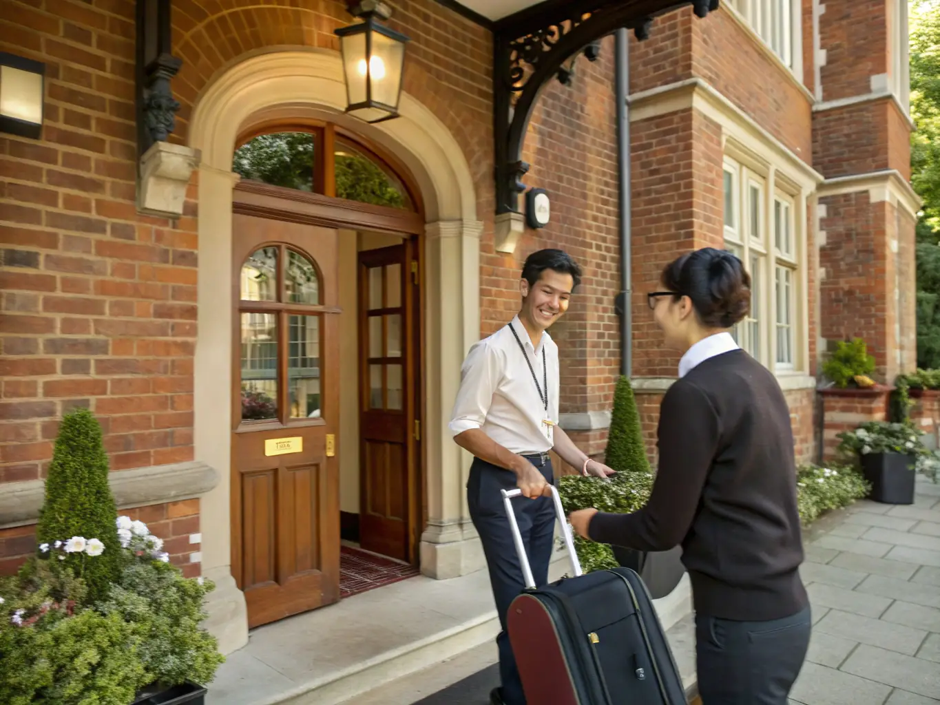 A friendly Premium Peak Cleaning Co. staff member handing over keys to a guest at a beautifully maintained property in Mount Buller, Victoria, showcasing the key handover service.