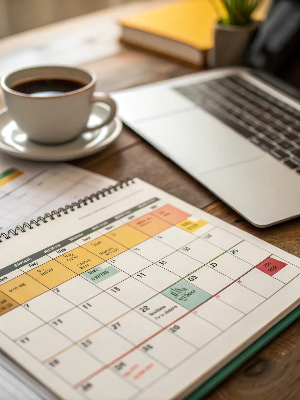 An image of a calendar with various time slots highlighted, representing the flexible scheduling options offered by Premium Peak Cleaning Co. to accommodate different business needs.