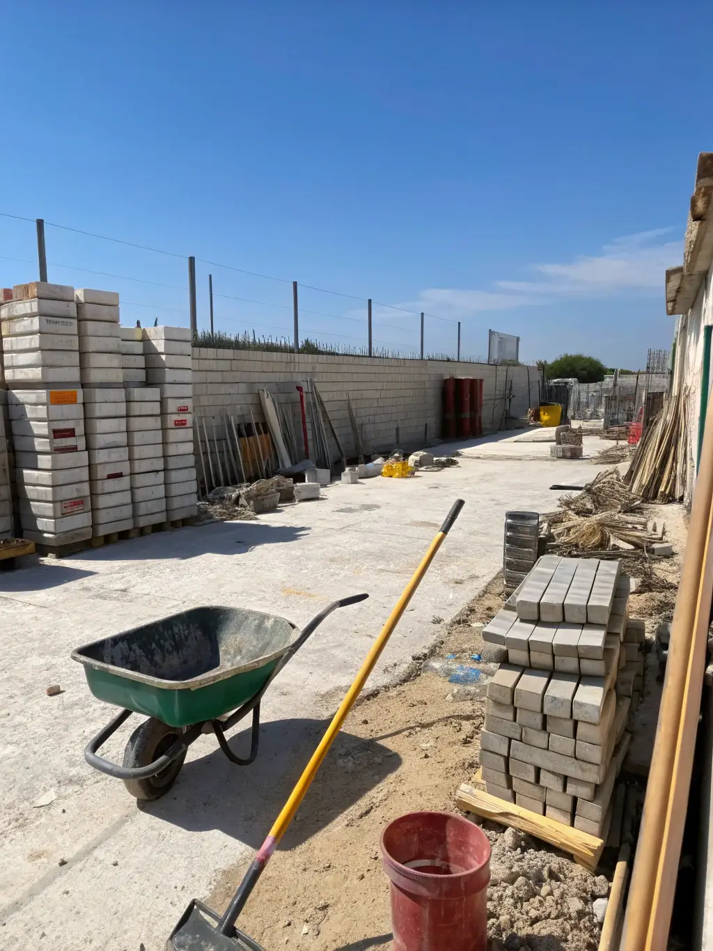 A construction site after a thorough cleaning, with debris removed and surfaces prepared for the next phase of building. The image should emphasize safety and efficiency.