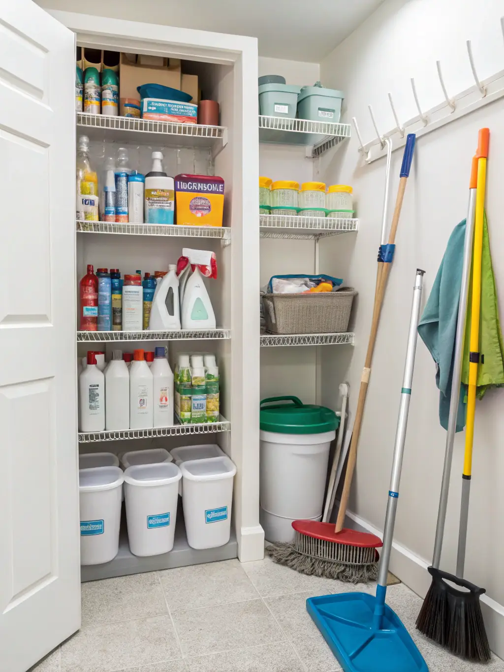 A Premium Peak Cleaning Co. employee restocking essential supplies in a well-organized Airbnb pantry in Glenrowan, demonstrating the supply restocking service.