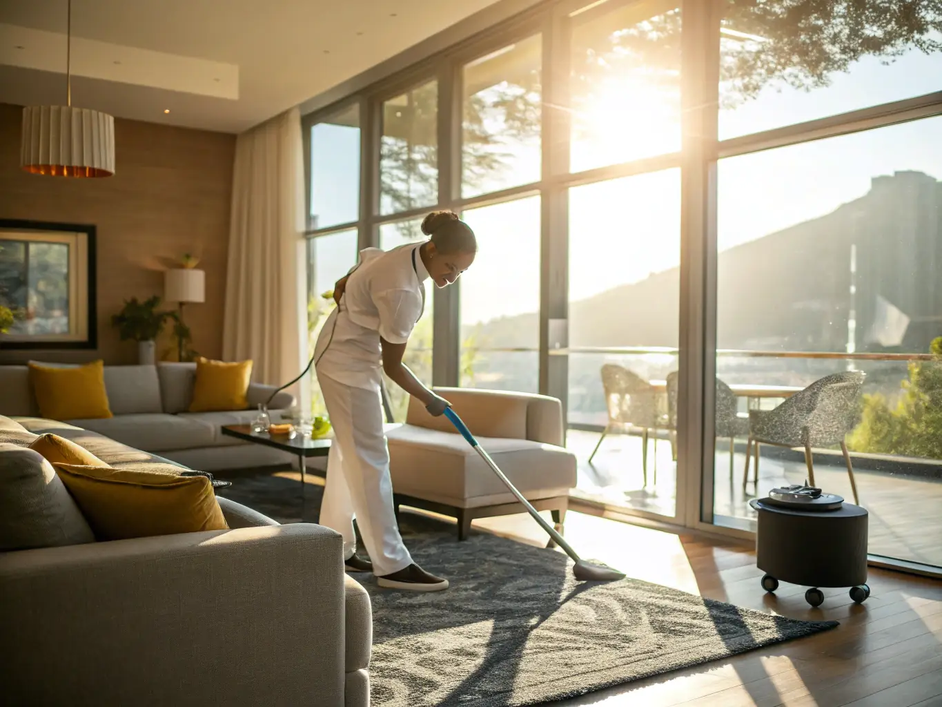 A Premium Peak Cleaning Co. employee conducting a thorough property check, ensuring everything is in perfect order before guest arrival.