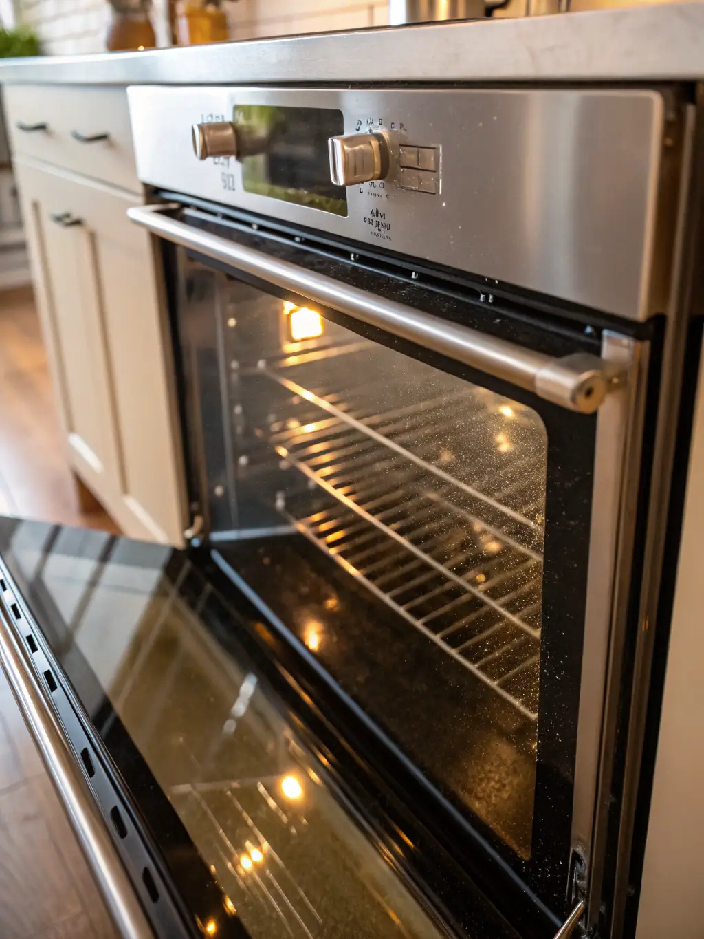 A gleaming oven interior with spotless racks, reflecting our meticulous oven detailing service.